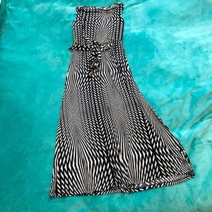 Geometric navy/cream long dress